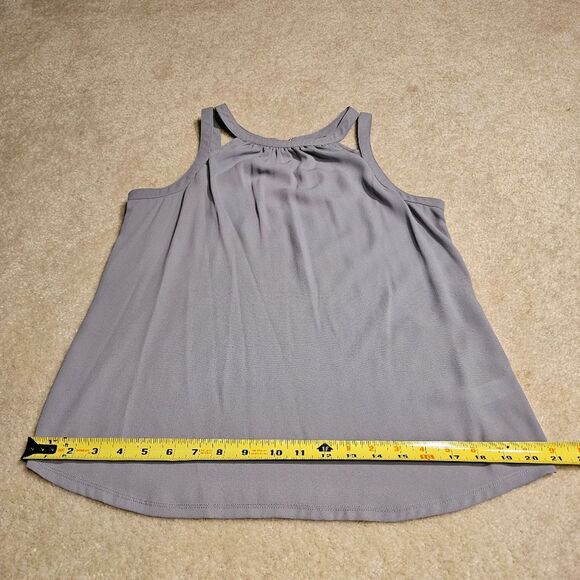 Express Chiffon Front Smocked Goddess Neck Tank Top Grey Silver Medium - Picture 4 of 11